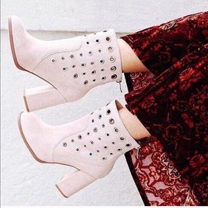 Pink Suede booties with Silver eyelets